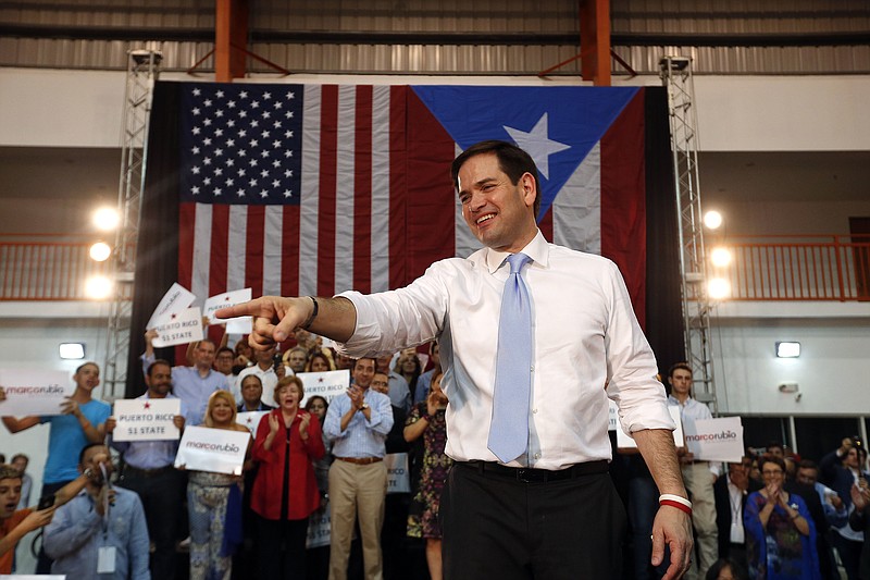 
              Republican presidential candidate, Sen. Marco Rubio, R-Fla., speaks in Toa Baja, Puerto Rico, Saturday, March 5, 2016. (AP Photo/Paul Sancya)
            