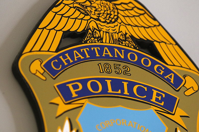 A Chattanooga Police badge placard is seen on Wednesday, Jan. 21, 2015, at the Police Services Center in Chattanooga, Tenn.