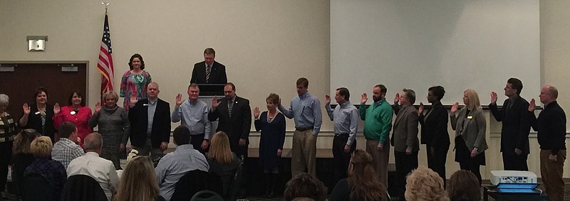 The 2016 board of directors is sworn in Jan. 14 by Judge John J. Ellington at the Chamber's Annual Meeting.