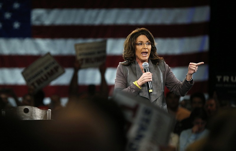 
              Former Alaska Gov. Sarah Palin speaks on behalf of Republican presidential candidate Donald Trump before Trump arrives at a campaign event in Tampa, Fla., Monday, March 14, 2016. (AP Photo/Gerald Herbert)
            