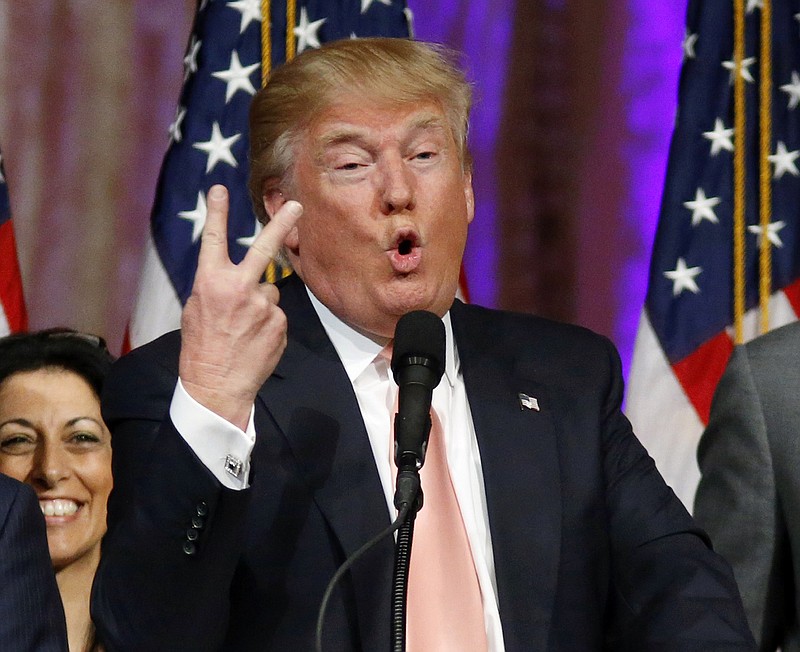 Republican presidential candidate Donald Trump speaks to supporters at his primary election night event at his Mar-a-Lago Club in Palm Beach, Fla., on Tuesday.