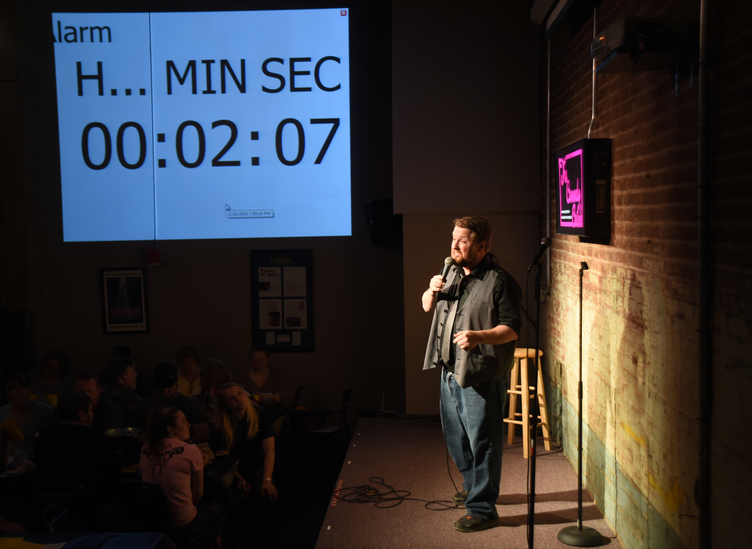 Eric Lones performs during a competition for local comics on Wednesday, March 16, 2016 at Chattanooga's Comedy Catch.
