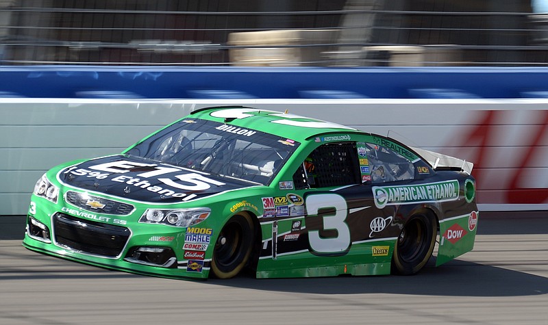 
              Austin Dillon crosses the front straightaway during the opening practice session Friday, March 18, 2016, for the NASCAR auto race at Auto Club Speedway in Fontana, Calif. Dillon was quickest in the opening practice session. (AP Photo/Will Lester)
            