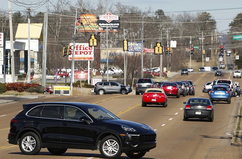 Vehicles travel along Gunbarrel Road, which area officials say is congested, but not one of the most traveled roads in terms of traffic.