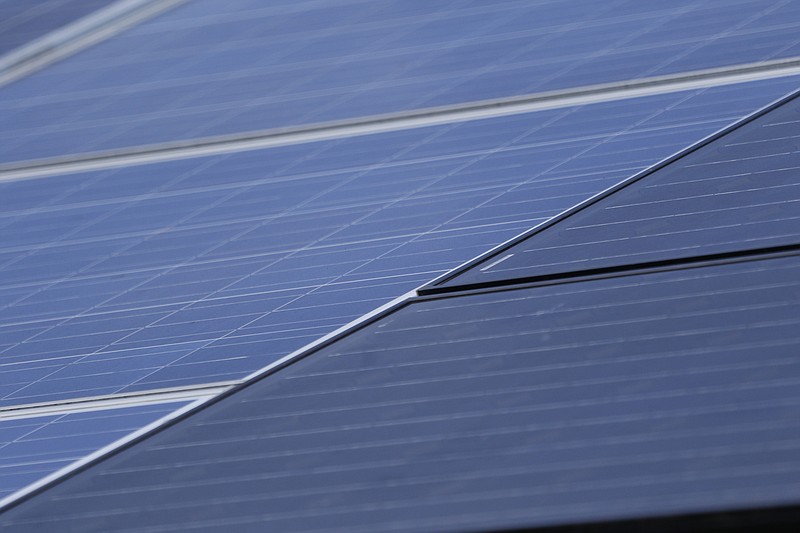 Staff Photo by Dan Henry / The Chattanooga Times Free Press- 2/29/16. Chattanooga School for the Arts and Sciences have installed a solar panel array on the school's football field and has the ability to add energy to the grid. 