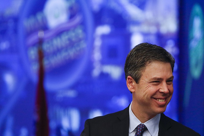 Staff Photo by Dan Henry / The Chattanooga Times Free Press- 1/13/16. Chattanooga City Mayor Andy Berke mingles with attendees before the start of the 2016 Mayors Business Breakfast at the Chattanooga Trade and Convention Center on Wednesday, January 13, 2016. 