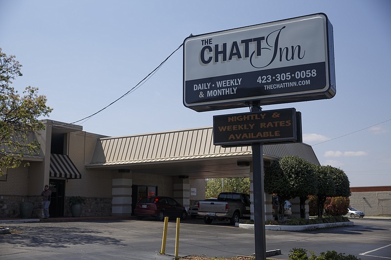 The Chatt Inn, where the body of Jeanette Scholten, 34, was found strangled, is seen on Friday, March 25, 2016, in Chattanooga, Tenn. Scholten's body was found around noon on Thursday after hotel managers notified police that she hadn't been seen for several days.