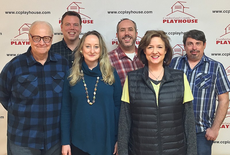 The cast and creatives of "The Sparkley Clean Funeral Singers" include, from left, Bill Frey (as patriarch Lyle Lashley), Britt Hancock (Pastor Phil), playwright Lori Fischer (Junie Lashley), director Bryce McDonald, Weslie Webster (Lashley Lee Lashley) and music director Ron Murphy.