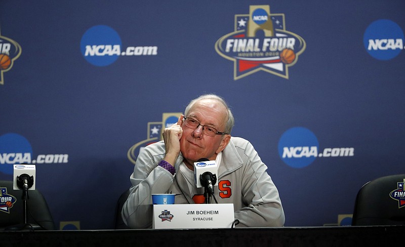 
              Syracuse head coach Jim Boeheim answers questions at a news conference for the NCAA Final Four college basketball tournament Thursday, March 31, 2016, in Houston. (AP Photo/David J. Phillip)
            