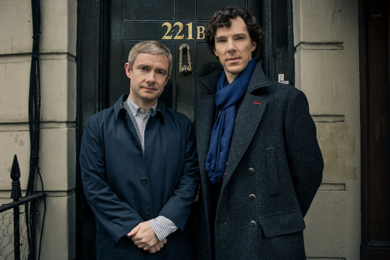 Martin Freeman as Dr. John Watson, left, and Benedict Cumberbatch as Sherlock Holmes appear in PBS' Masterpiece
