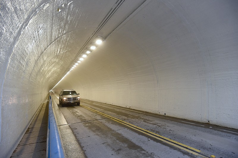 Vehicles travel Monday, April 4, 2016 through the Wilcox Tunnel. The tunnel was recently reopened to traffic after renovations.