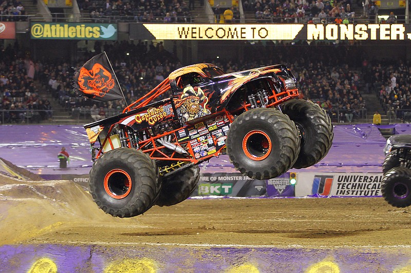 Alex Blackwell drives Captain's Curse, a 10,000-pound truck, in the Monster Jam circuit.