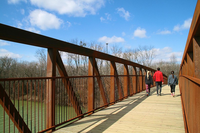 A 190-foot bridge is part of a one-mile route connecting the new South Chickamauga Creek Greenway to the Tennessee Riverwalk. The completion of the route will be celebrated with a family fun day Saturday, April 9.