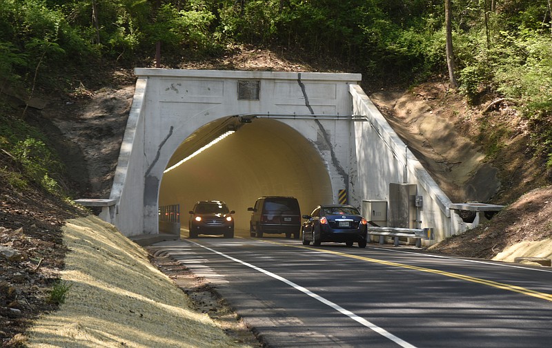 Vehicles travel Monday, April 4, 2016 through the Wilcox Tunnel. The tunnel was recently reopened to traffic after renovations.