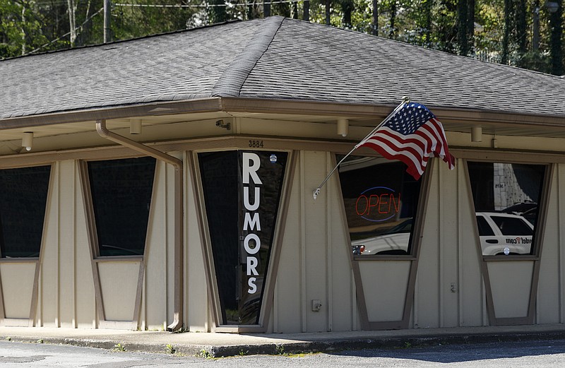 The bar Rumors, where Shawn Russell, 36, was stabbed to death just after 1 a.m. Tuesday, is seen later in the day Tuesday, March 5, 2016, in Chattanooga, Tenn.