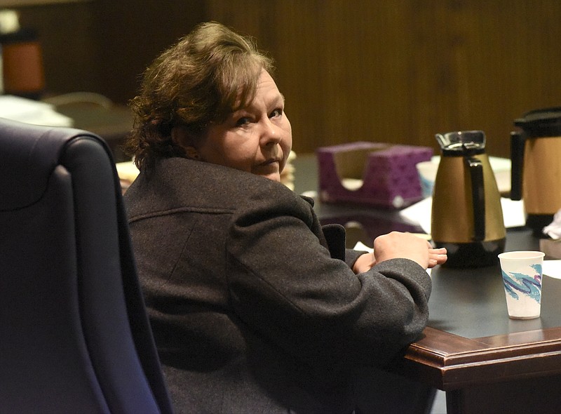 Jacqueline Escareno listens during jury selection as her trial begins in the courtroom of Judge Don Poole on Tuesday, Apr. 5, 2016, in Chattanooga, Tenn. Escareno is charged with criminally negligent homicide in the 2014 drug-overdose death of toddler Demarcus Bryant, who had a prescription pain patch on his back. 