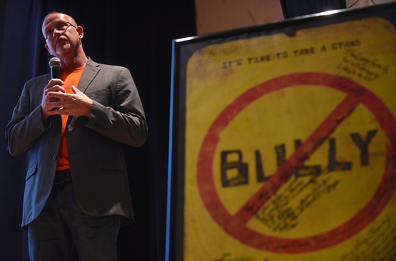 David Long speaks Wednesday, April 6, 2016 during an anti-bullying event at Dalton State College. Long's son, Tyler, committed suicide after being bullied repeatedly.