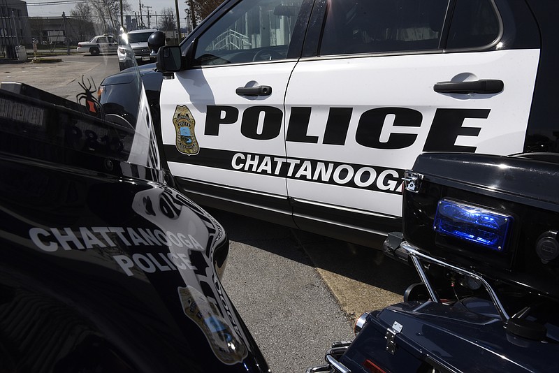 Police motorcycles and a police car are seen before a press conference at the Police Services Center on Wednesday, Mar. 9, 2016, in Chattanooga, Tenn. The Chattanooga police announced Wednesday that they will institute a Special Traffic Operations Plan (STOP) to address the increase of incapacitating and fatal wrecks city-wide.