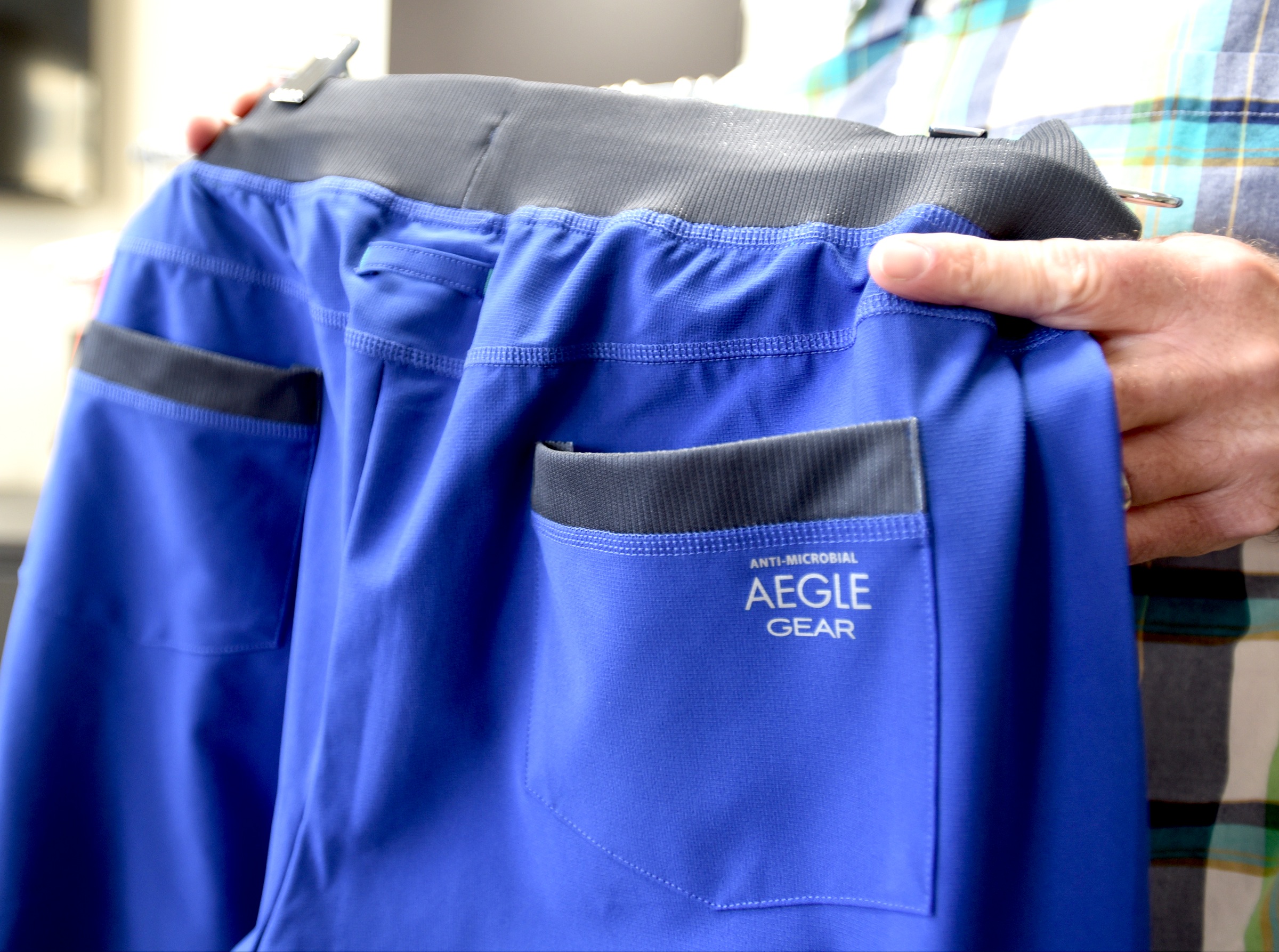 George Brown talks Wednesday, March 30, 2016 about anti-microbial scrubs.