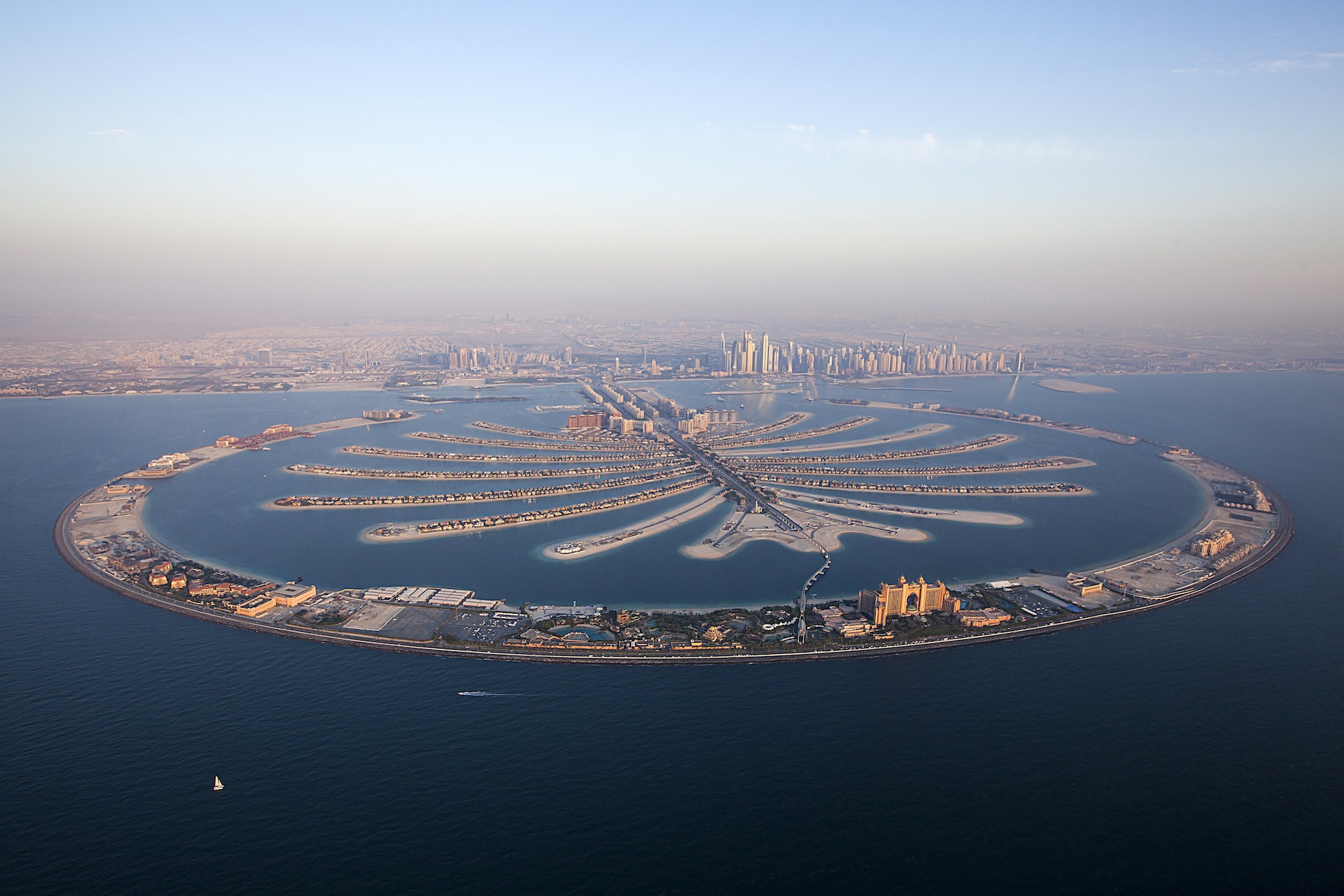 The Palm Jumeirah is an artificial archipelago in United Arab Emirates and is home to hotels, apartments and private homes.