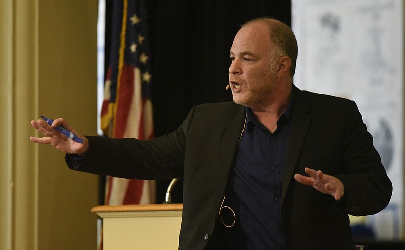 Jackson Katz speaks during the morning chapel program at the McCallie School on Thursday, Apr. 7, 2016, in Chattanooga, Tenn. Katz is an educator, author, filmmaker and cultural theorist, internationally renowned for his pioneering scholarship and activism on issues of gender and violence. 