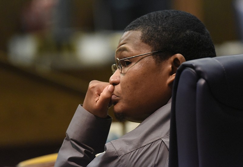 Rodney Jennings listens during jury selection as his murder trial begins in the courtroom of Judge Tom Greenholtz on Tuesday.