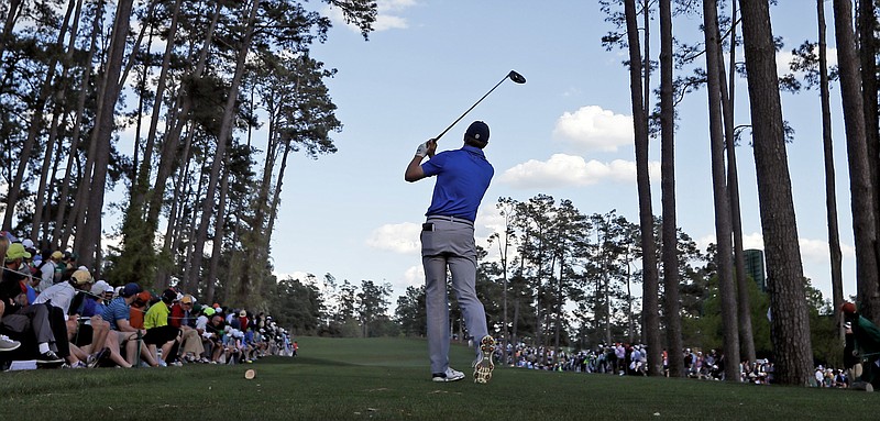 Jordan Spieth tees off on the 17th hole during the second round of the Masters golf tournament Friday, April 8, 2016, in Augusta, Ga. (AP Photo/David J. Phillip)
