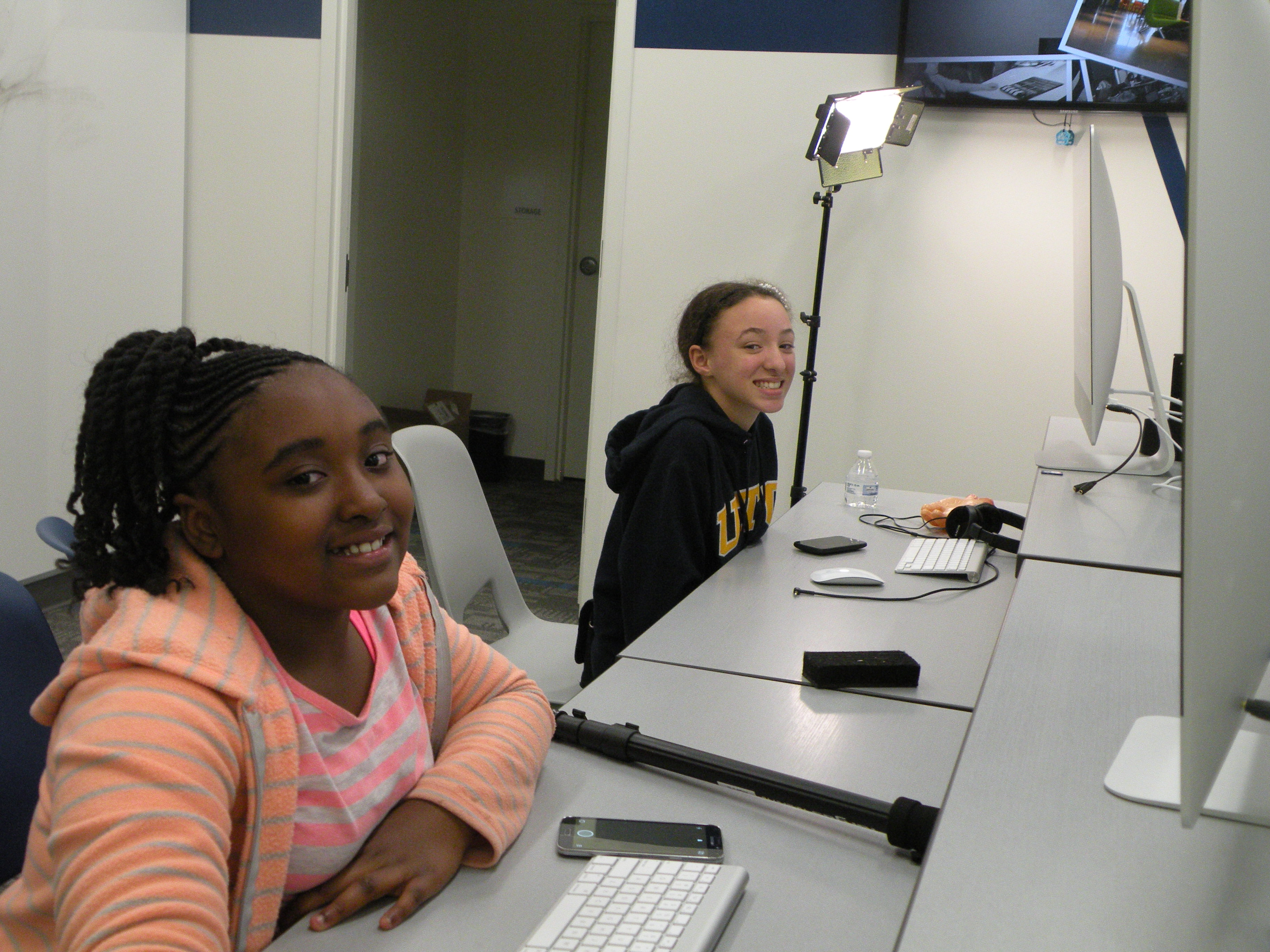 Amiyah Crittenden, left, and Jazmyne Dupree learn about design.