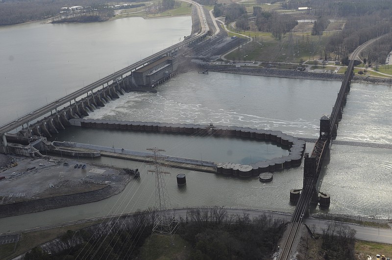 Work on the new Chickamauga lock is stagnant in this Feb. 27, 2013, view below the Chickamauga Dam.