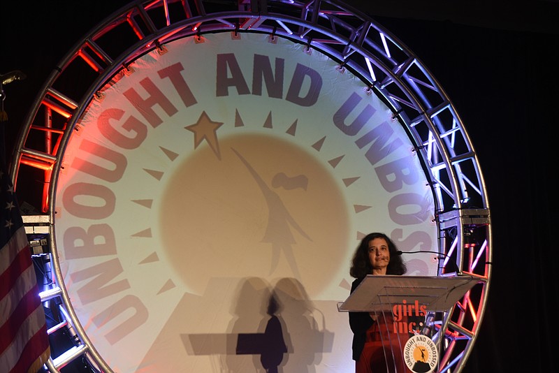 Bea Lurie, President and CEO of Girls Inc. of Chattanooga, speaks at the Girls Inc.'s 12th annual UnBought & UnBossed awards luncheon  Wednesday, April 13, 2016 at the Chattanooga Convention Center.