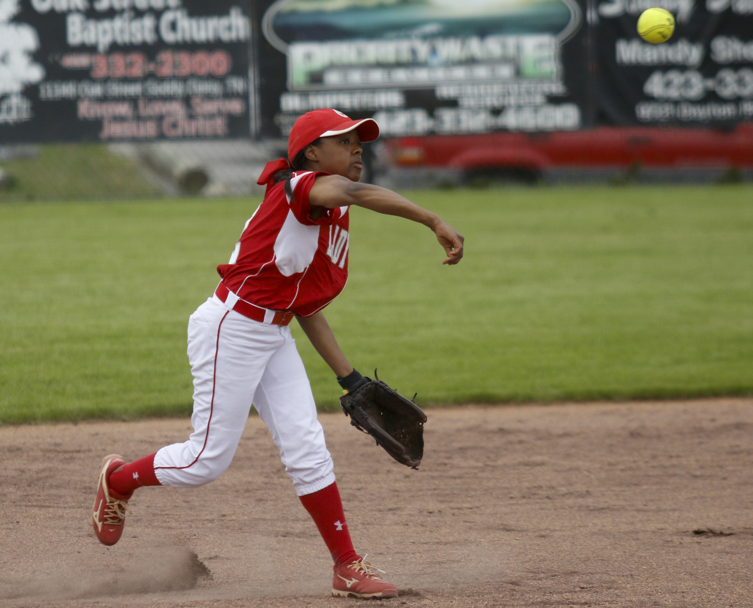 Ooltewah shortstop Tiera Lemon makes a throw to 1st during their softball game against Soddy-Daisy at Soddy-Daisy High School on Wednesday, April 13, 2016, in Soddy-Daisy, Tenn.