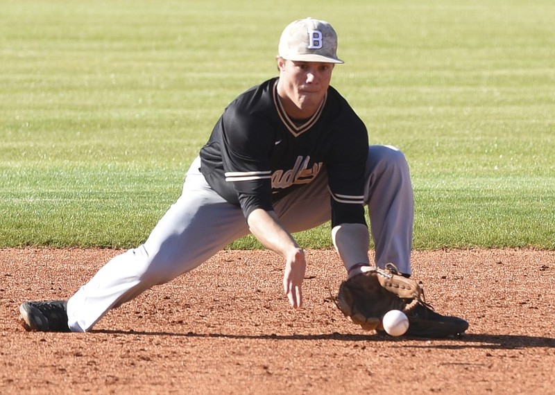 Bradley Central's Tyler Carpenter fields a grounder during a win against East Hamilton this season. The Bears are ranked ninth in Class AAA.