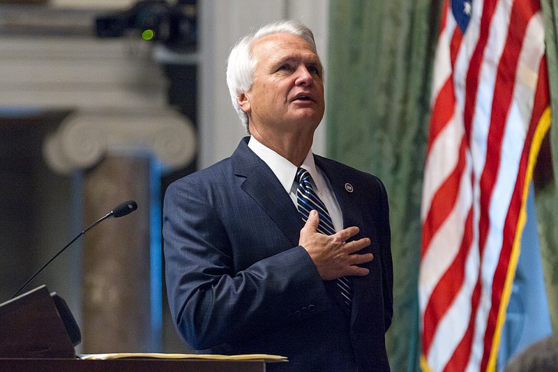 State Senate Speaker Ron Ramsey, R-Blountville, presides over a floor session in Nashville, Tenn., on Thursday, April 16, 2015. Ramsey opposed a bill seeking to make the holy Bible the official book of Tennessee. (AP Photo/Erik Schelzig)