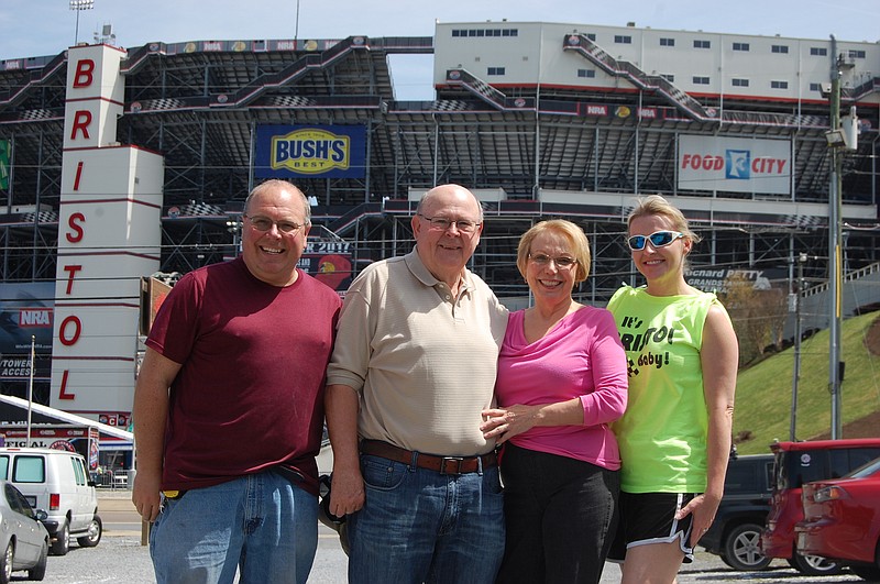 
              ADVANCE FOR WEEKEND EDITIONS APRIL 16-17 - The Rogers family, who operate the Rogers Gardens Campground, stand in front of Bristol Motor Speedway, Wednesday, April 13, 2016 in Bristol, Tenn. Those who own and operate campgrounds around the vicinity of Bristol Motor Speedway don’t see many fresh faces pitch tents _ or technically park RVs _ during race week. But that doesn’t mean business is down because camping at Bristol has become a family tradition for most visitors. The same is especially true at Rogers Gardens Campground. The campground has continued to expand and added 70 new sites last year that accommodated electricity. (Zach Vance/Johnson City Press) MANDATORY CREDIT
            