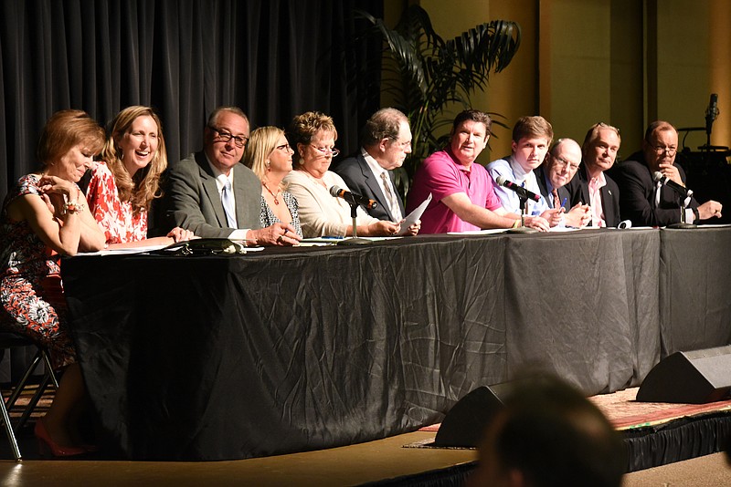 A panel of 12 listen to proceedings concerning Chattanooga 2.0 Tuesday evening at Woodland Park Baptist Church.