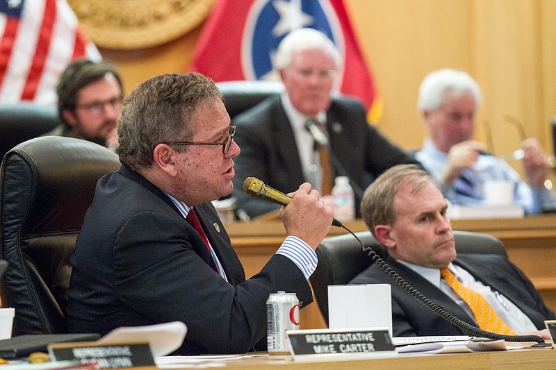 
              FILE - In this March 8, 2016, file photo, House Majority Leader Gerald McCormick, R-Chattanooga, speaks during a House Finance Committee hearing in Nashville, Tenn. McCormick on Tuesday, April 19, vowed retribution for companies that spoke out against a transgender bathroom bill, suggesting that lawmakers should consider limiting tax incentives and grants to them. (AP Photo/Erik Schelzig, File)
            