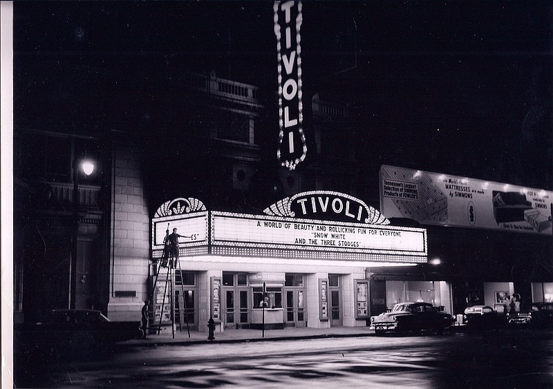 This photo shows the marquee at the Tivoli on the last night of shows in 1961.