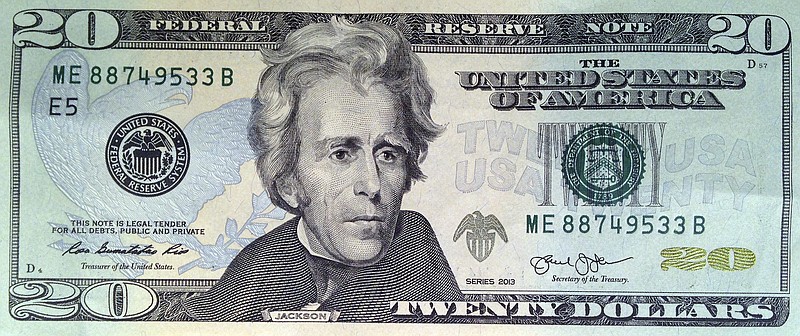 
              FILE - This April 17, 2015, file photo provided by the U.S. Treasury shows the front of the U.S. $20 bill, featuring a likeness of Andrew Jackson, seventh president of the United States. A Treasury official said Wednesday, April 20, 2016, that Secretary Jacob Lew has decided to put Harriet Tubman on the $20 bill, making her the first woman on U.S. paper currency in 100 years. (U.S. Treasury via AP, File)
            