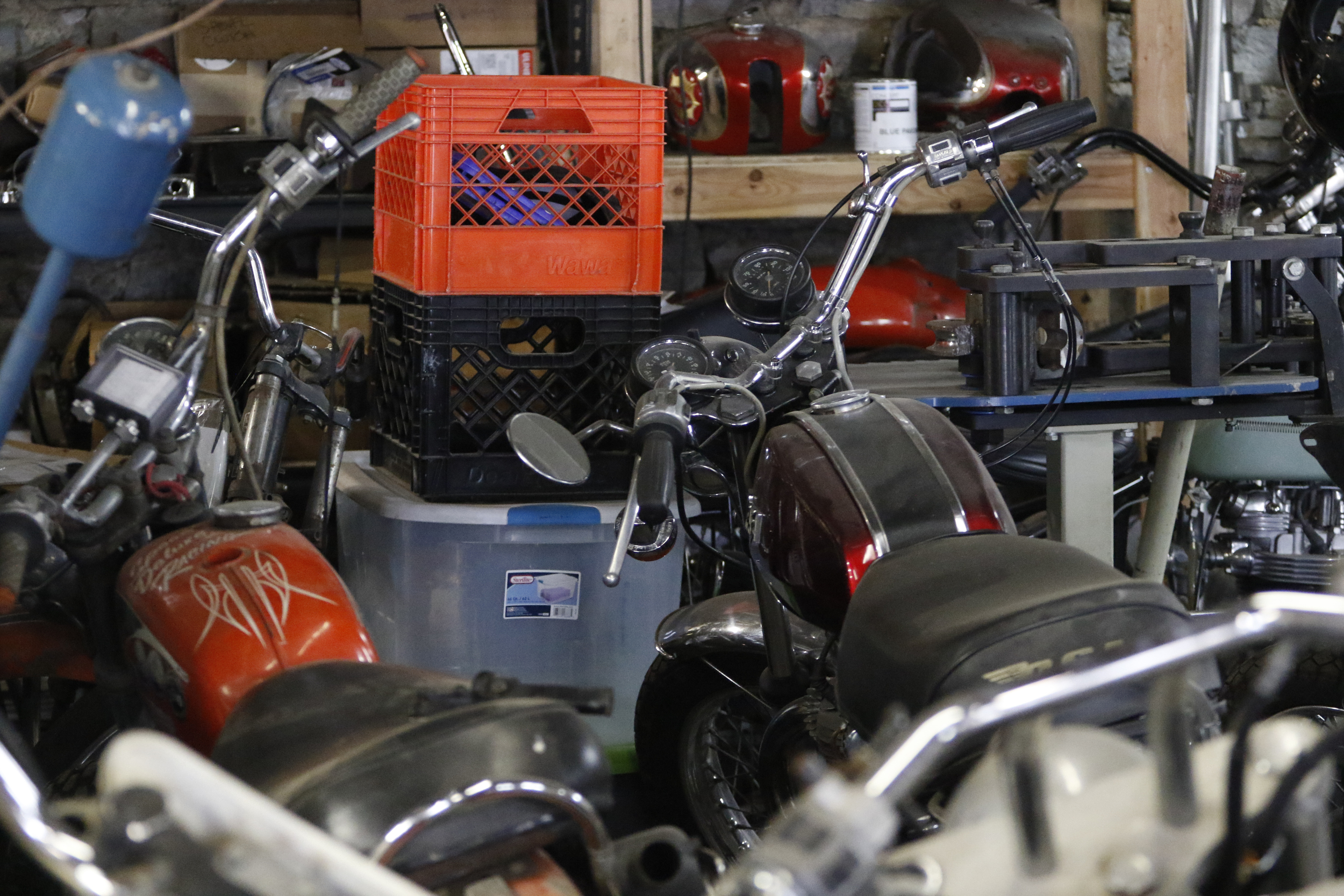Staff Photo by Dan Henry / The Chattanooga Times Free Press- 3/28/16. Motorcycles being rebuilt are scattered throughout Speed Deluxe's new North Chattanooga location off of Cherokee Boulevard on Monday, March 29, 2016.