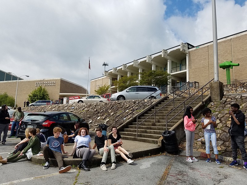 Chattanooga High School Center for Creative Arts students were temporarily evacuated from their classes Friday, April 22, because of a nearby brush fire.