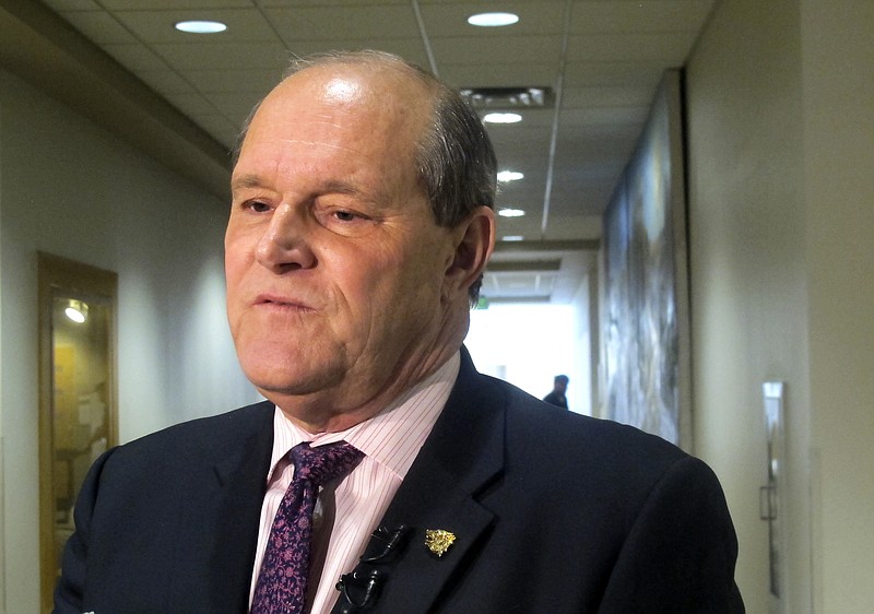 
              University of New Mexico President Robert Frank responds to a Justice Department investigation that found the school failed to comply with federal laws in its handling of sexual assault and harassment reports in Albuquerque, N.M on Friday, April 22, 2016. (AP Photo/Mary Hudetz)
            