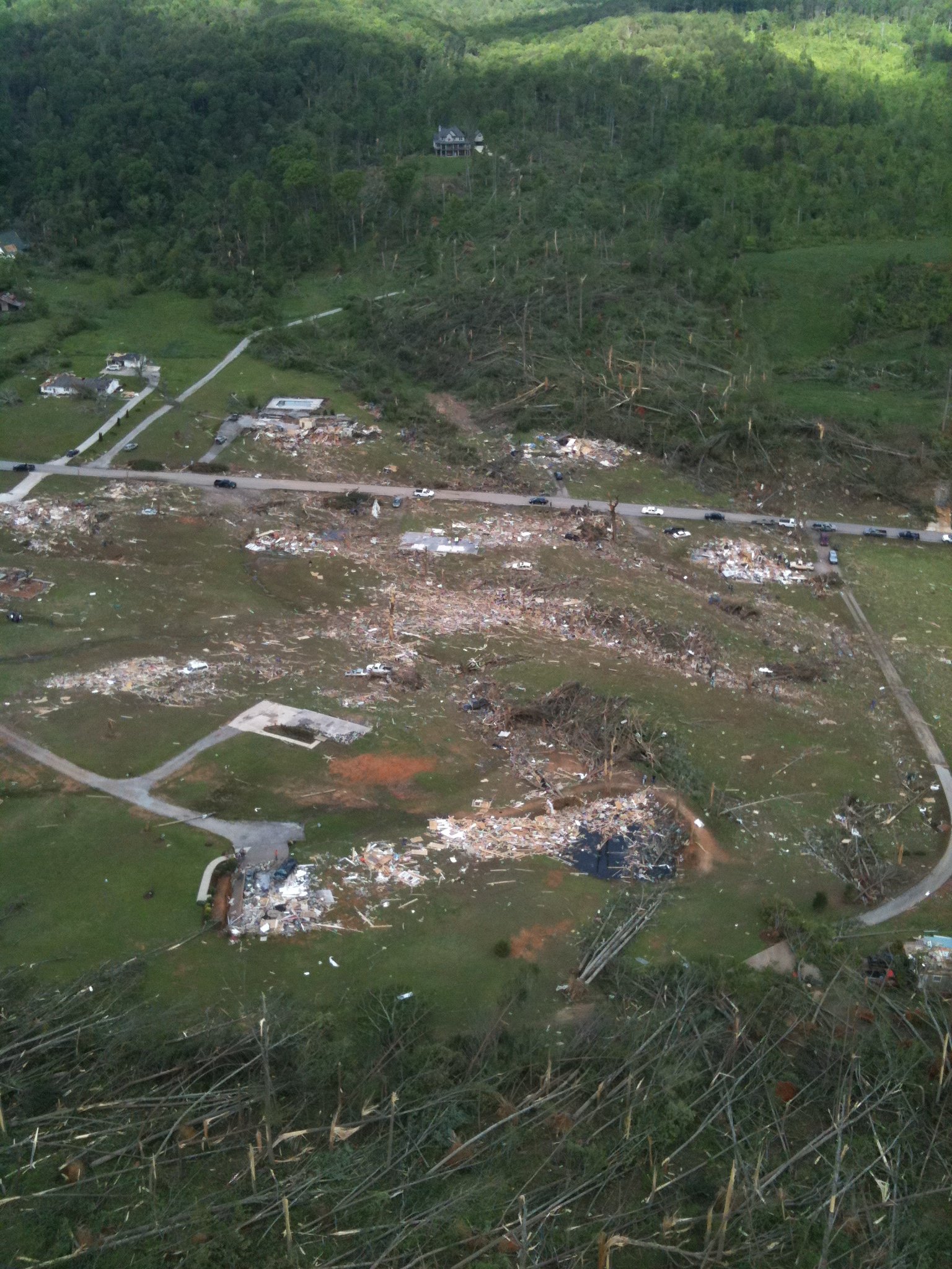 An aerial photo shows the destruction in Ringgold, Ga., on April 28, 2011, after storms ravaged the region.