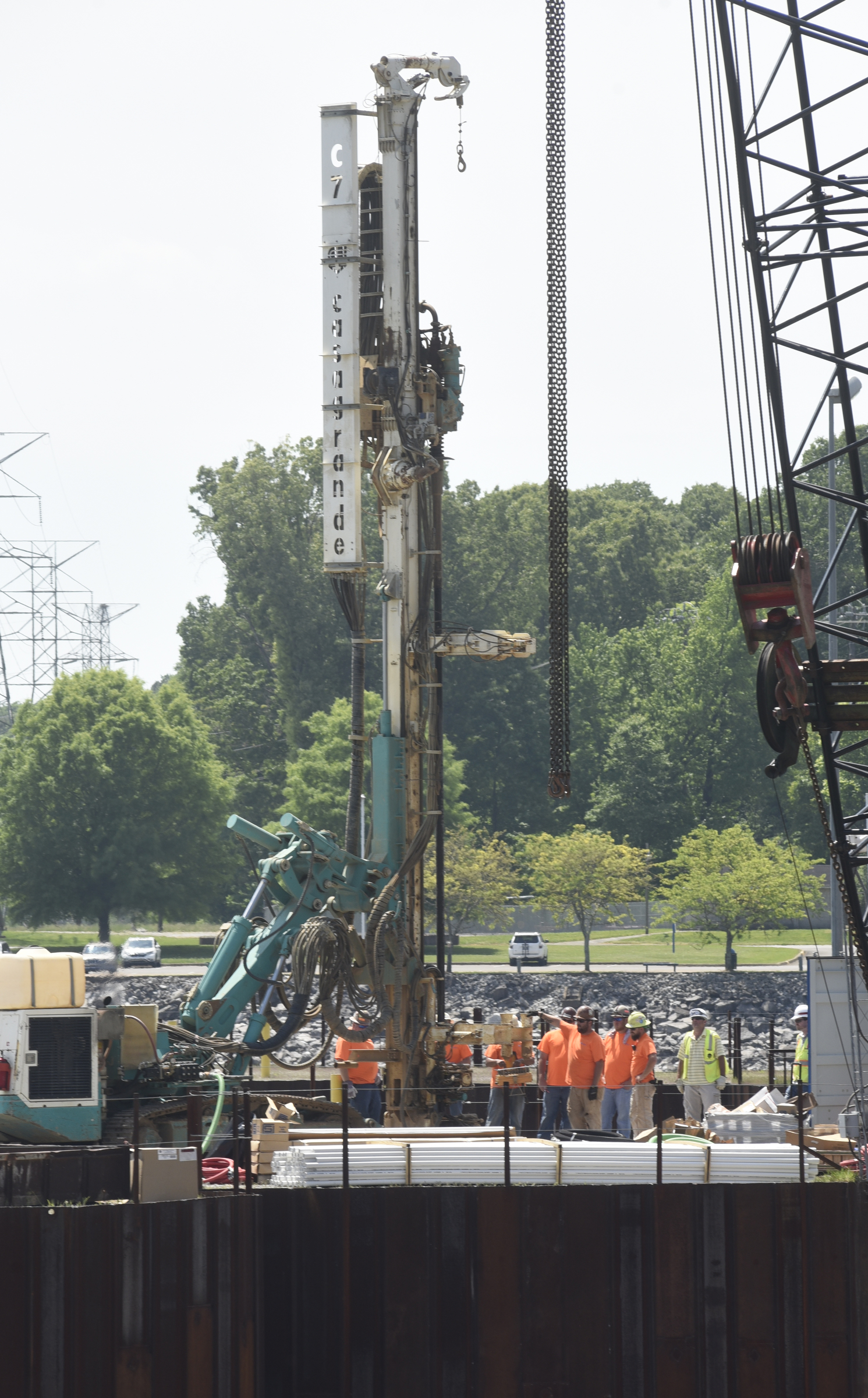 Stabilization of the cofferdam is underway at the Chickamauga Dam and lock project, seen on Monday, Apr. 25, 2016, in Chattanooga, Tenn.