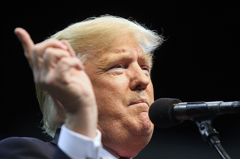 GOP presidential hopeful Donald Trump campaigns during a rally on Monday in Wilkes-Barre, Pa.