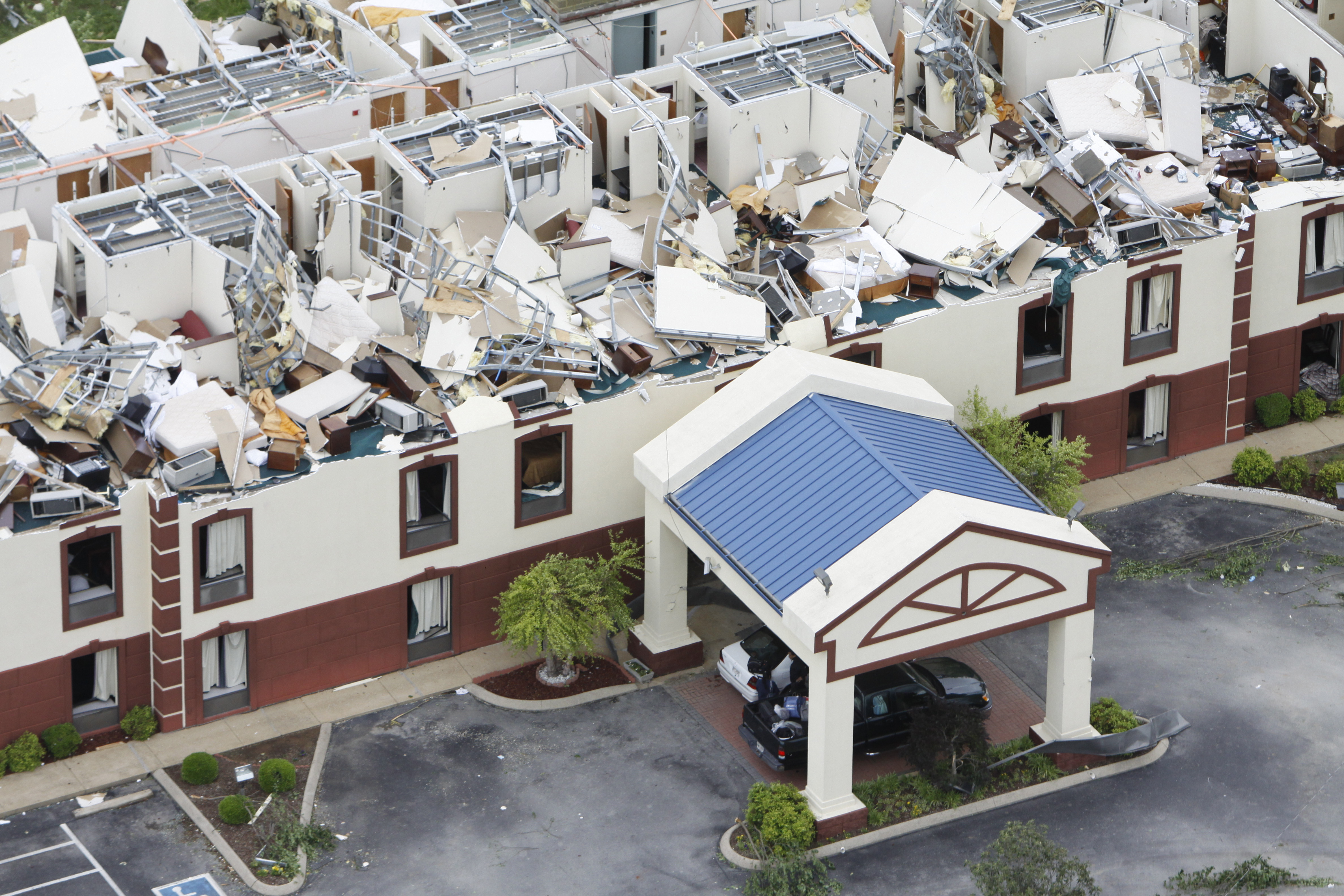 Staff photo by Dan Henry/Chattanooga Times Free Press - April 28, 2011. Remains of the Baymont Inn and Suites are scattered about near Ringgold, Ga., after overnight storms produced what is believed to be numerous tornadoes which touched down throughout the North Georgia and Chattanooga area Wednesday evening.
