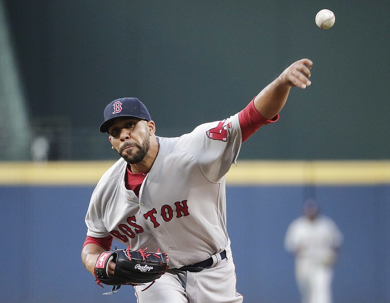 Boston Red Sox starting pitcher David Price throws in the first inning of a baseball game against the Atlanta Braves on Tuesday, April 26, 2016, in Atlanta.