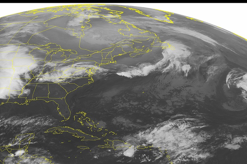 This NOAA satellite image taken Wednesday, April 27, 2016, at 12:45 AM EDT shows a line of strong thunderstorms moving through the Central and Northern Plains. This line reaches from Iowa and extends down through through Texas. Some of these storms might be severe. Another area of showers and storms are currently extending across the Appalachians and through the Mid-Atlantic along a stationary front. This system is moving eastward and will continue to bring rain and scattered storms into the morning hours. Mostly clear conditions can be seen across the Northeast and Southeast due to areas of high pressure.