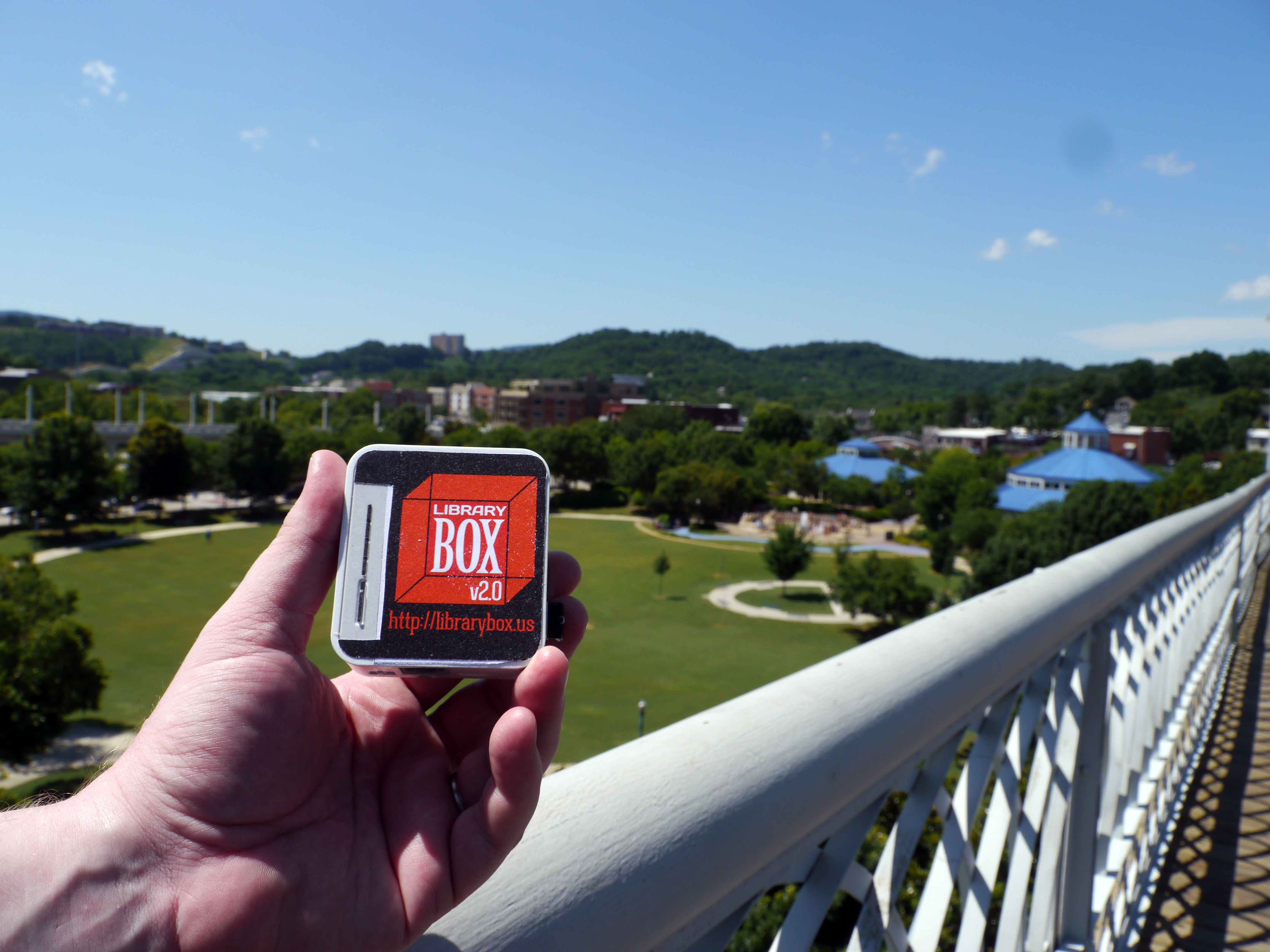 The LibraryBox 2.0 is a portable file server that any WiFi-enabled device equipped with a browser can connect to and download files from. Via a Kickstarter campaign in 2013, its creator, Jason Griffey, raised more than $33,000. Recently, the LibraryBox 2.0 was name a Project We Love by Kickstarter's staff.