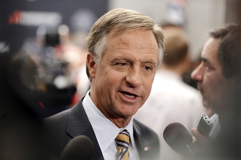 Tennessee Gov. Bill Haslam talks with reporters earlier this month in Nashville. (AP Photo/Mark Humphrey)