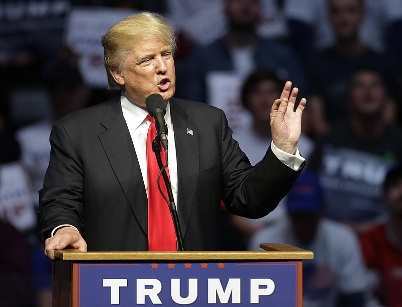 
              Republican presidential candidate Donald Trump speaks during a campaign stop Wednesday, April 27, 2016, in Indianapolis. (AP Photo/Darron Cummings)
            